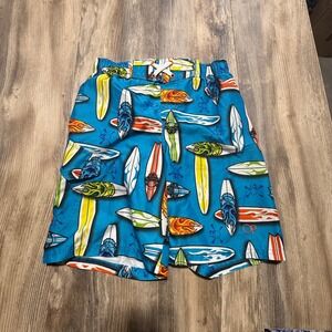 OP Ocean Pacific Boys Blue Surfboard Skull Print Swim Trunks Size M 8